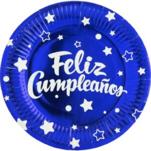 Plato Feliz Cumpleaños Azul 6 Uni