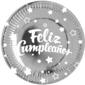 Plato Feliz Cumpleaños Plateado 6 Uni