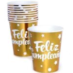 Vaso Feliz Cumpleaños Dorado 6 Uni