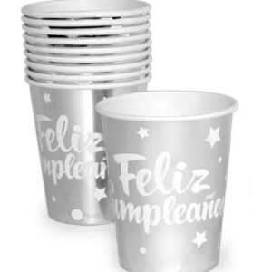 Vaso Feliz Cumpleaños Plateado 6 Uni